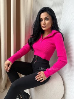 Sweter z kołnierzem REMY, fuchsia