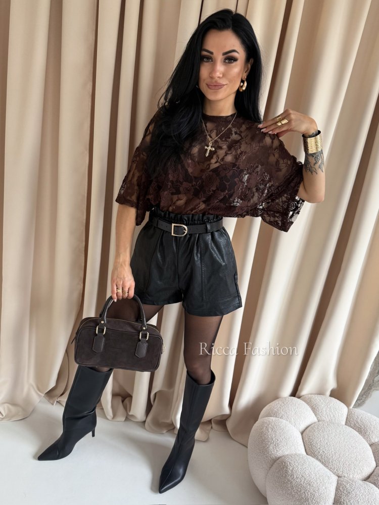 T-shirt koronkowy ARISS, chocolate