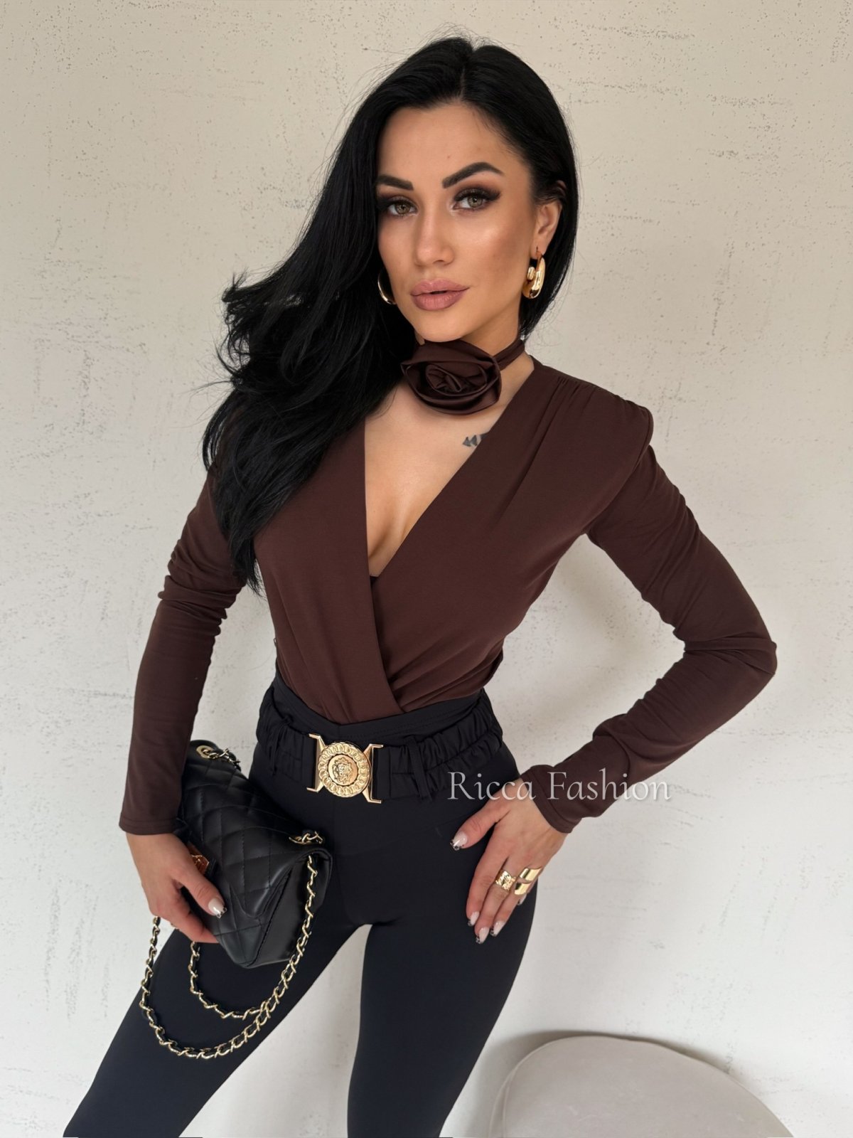 Body z chokerem MELISSE, chocolate