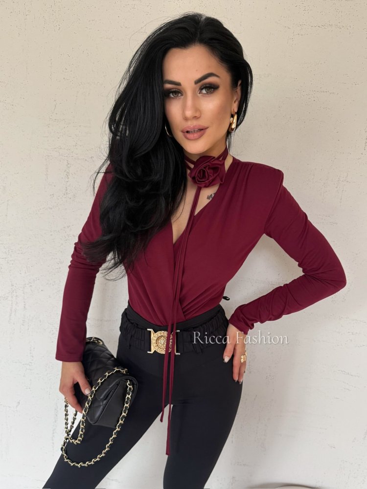 Body z chokerem MELISSE, bordo