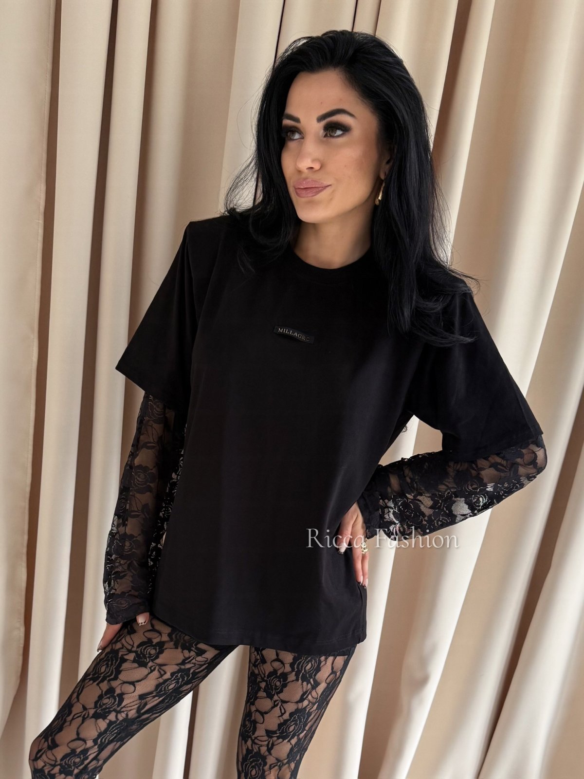 Bluzka z koronką ZAIRA, black