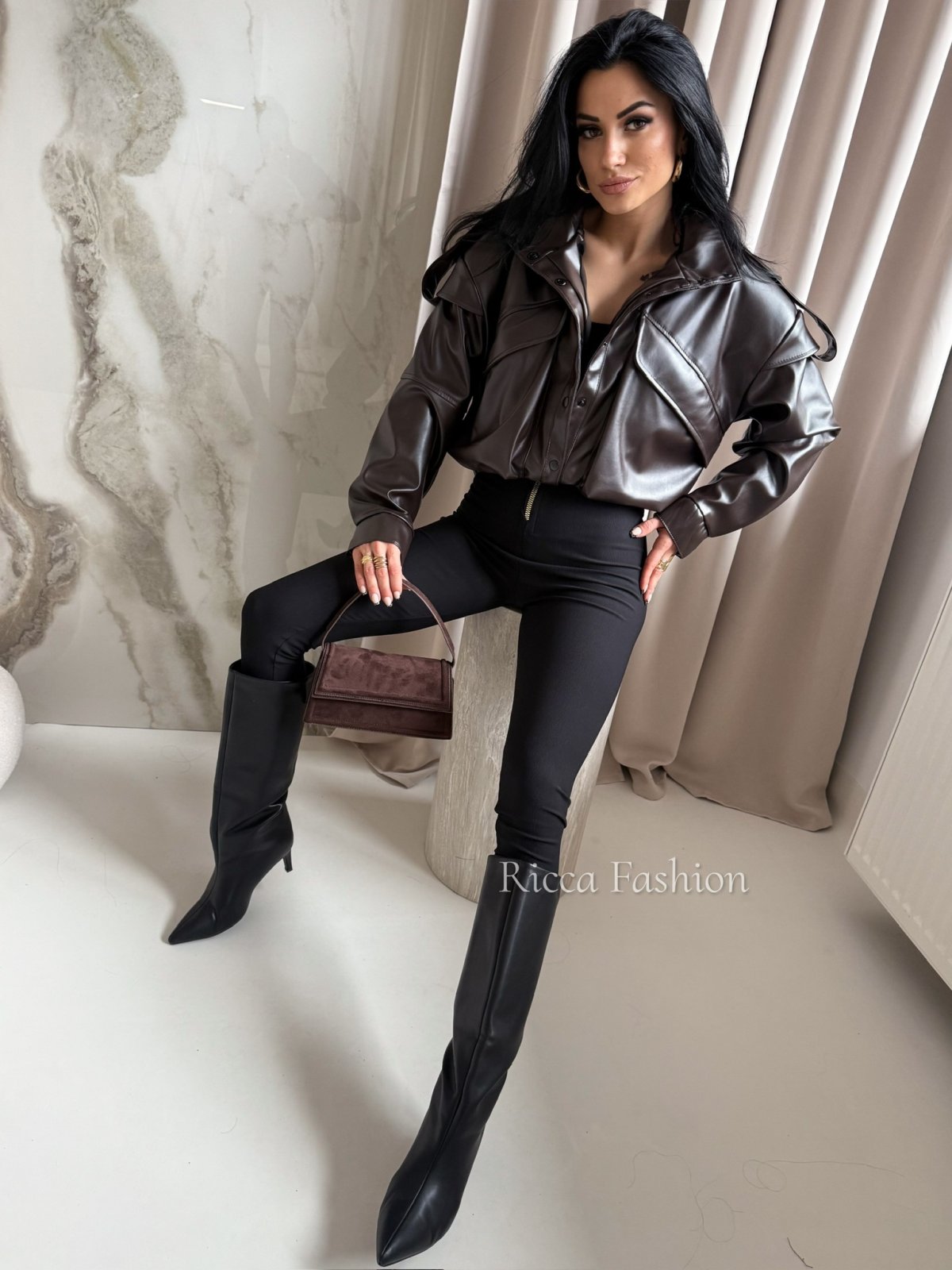 Ramoneska skórzana premium JANESSA, chocolate