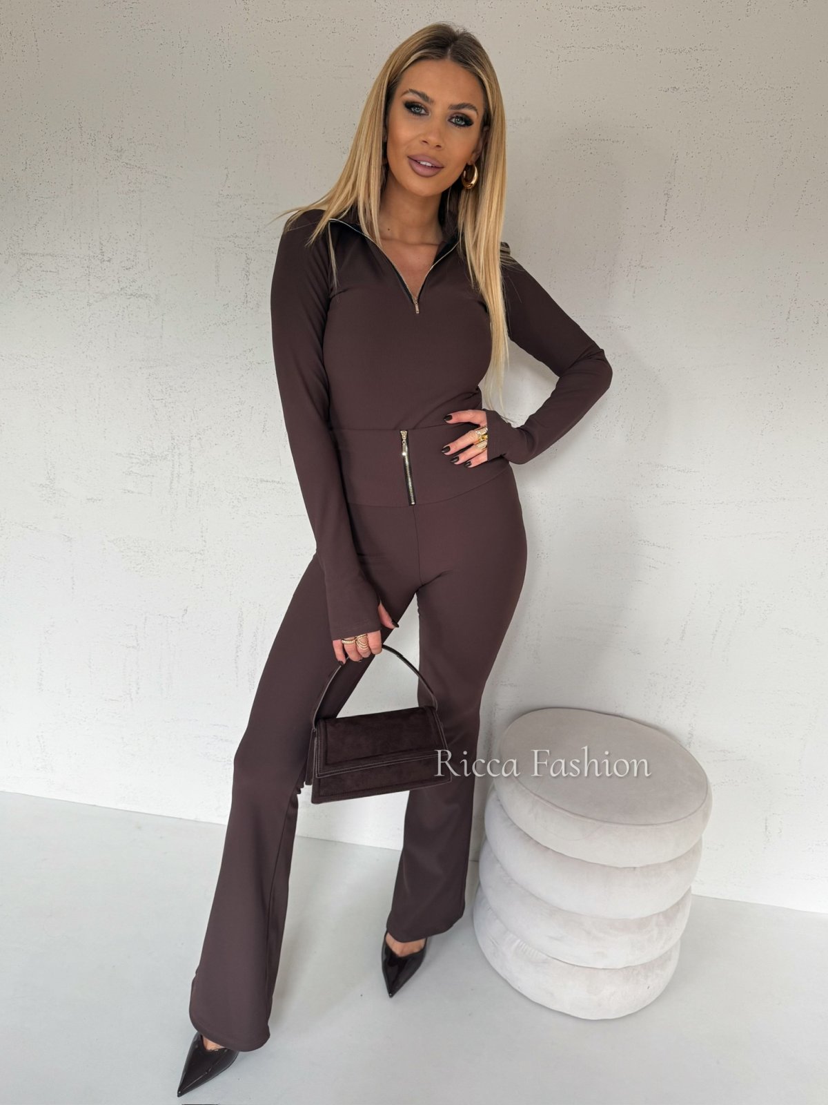 Komplet prążkowany premium MIRALOU, chocolate