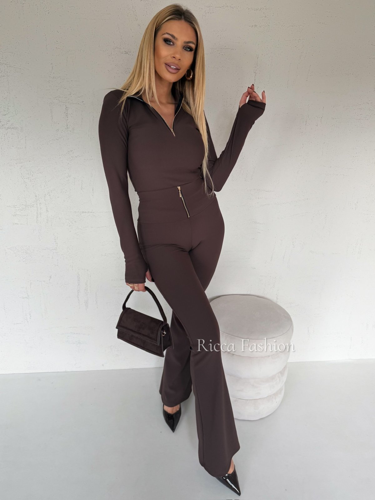 Komplet prążkowany premium MIRALOU, chocolate