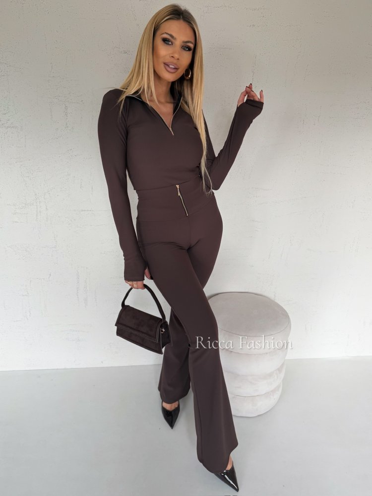 Komplet prążkowany premium MIRALOU, chocolate