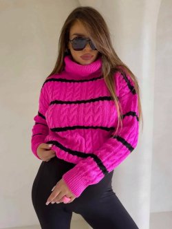 Sweter golf INKO pasy, mocny róż