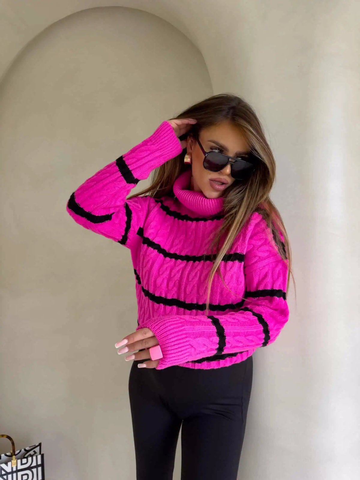 Sweter golf INKO pasy, mocny róż