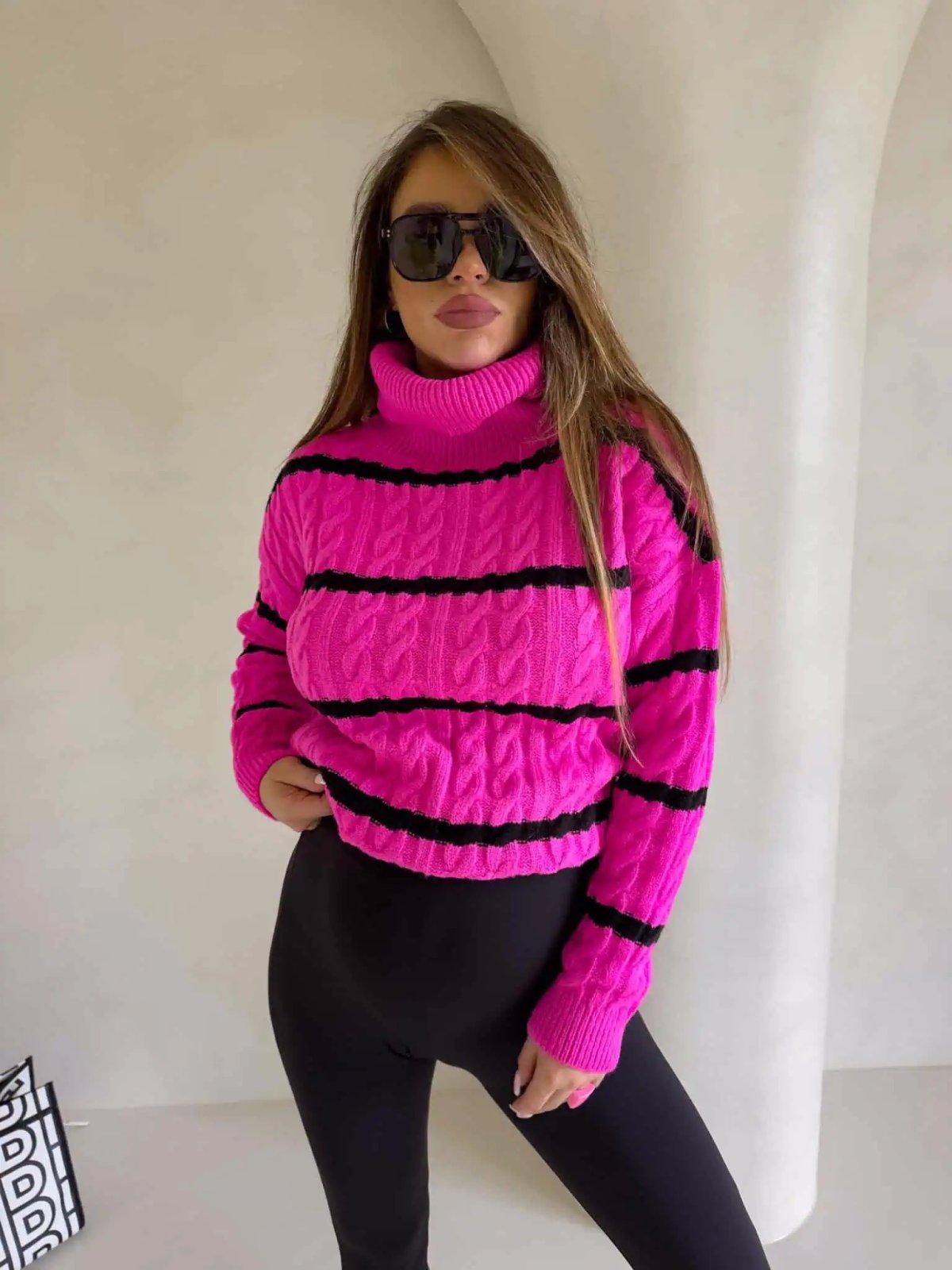 Sweter golf INKO pasy, mocny róż