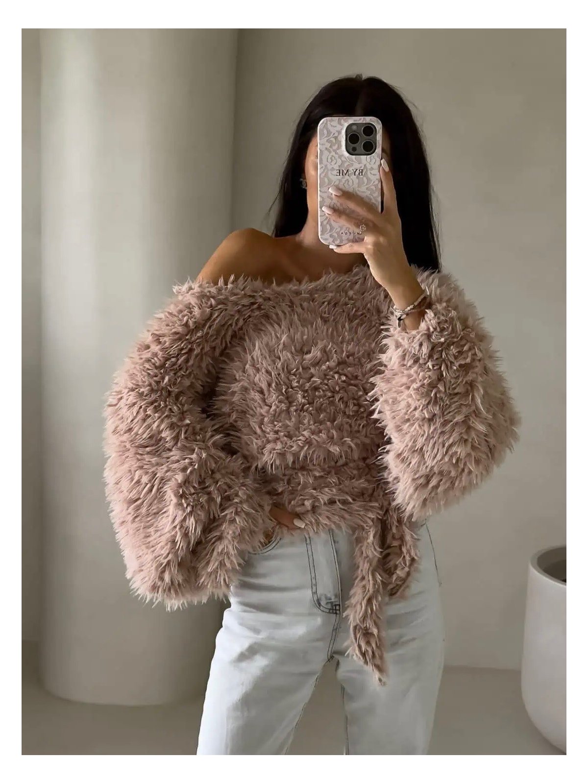 Bluzka KAIRA SHAGGY, jasny beż