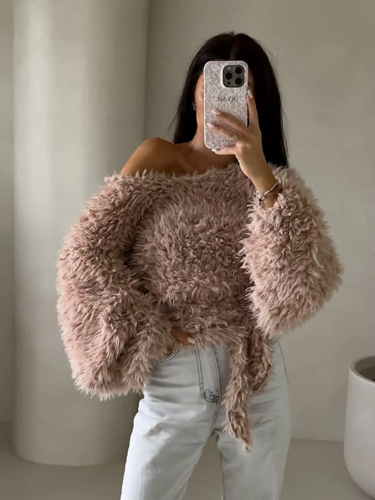 Bluzka KAIRA SHAGGY, jasny beż