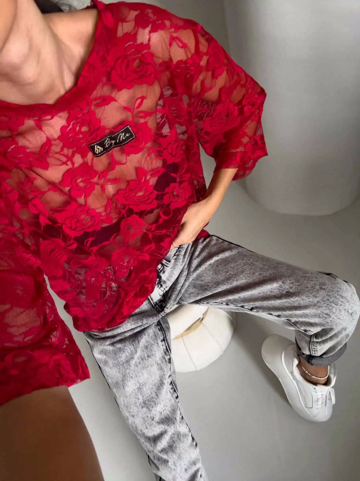 T-shirt MARMARIS II koronka, czerwona