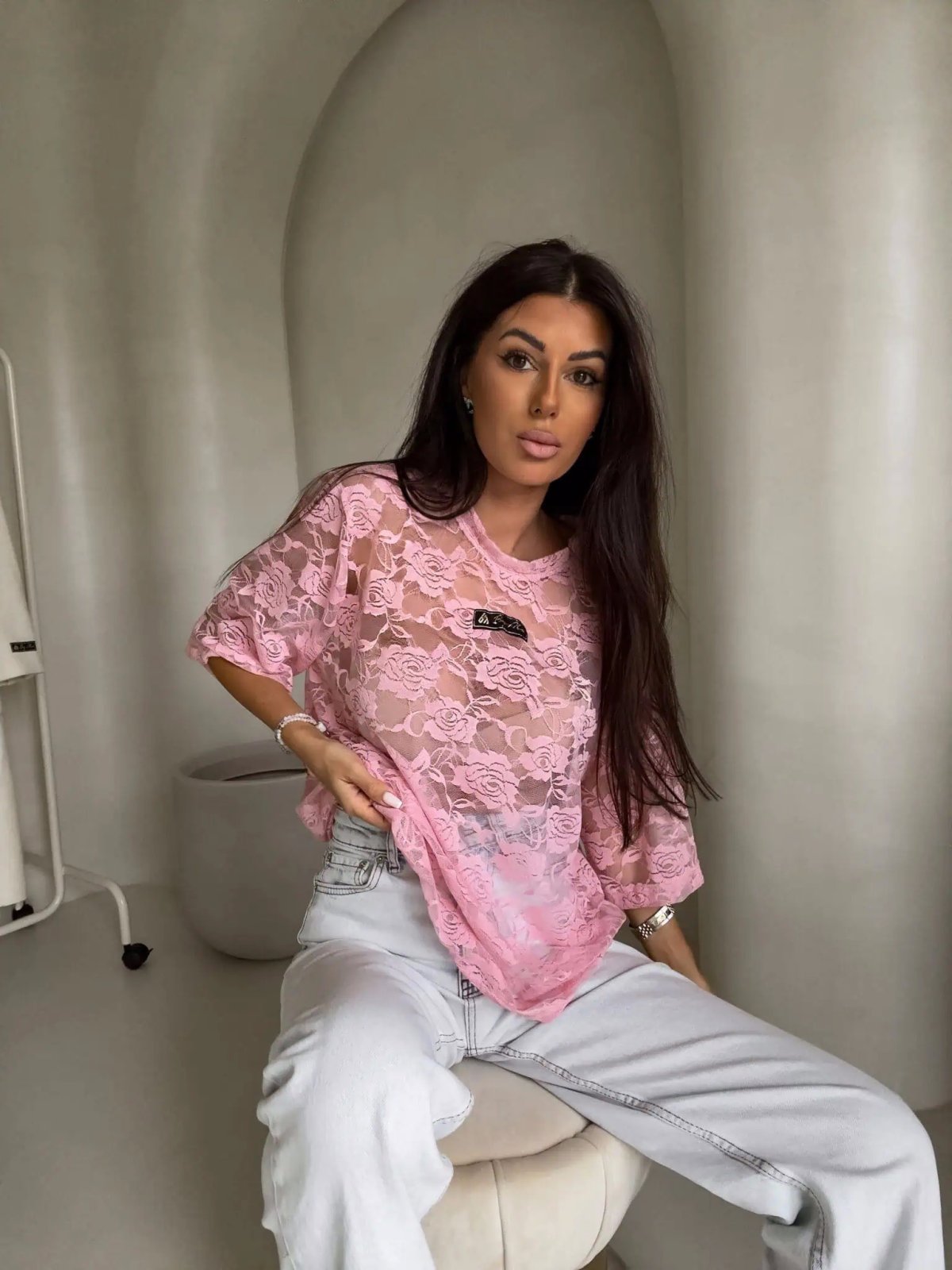 T-shirt MARMARIS II koronka, pudrowy róż