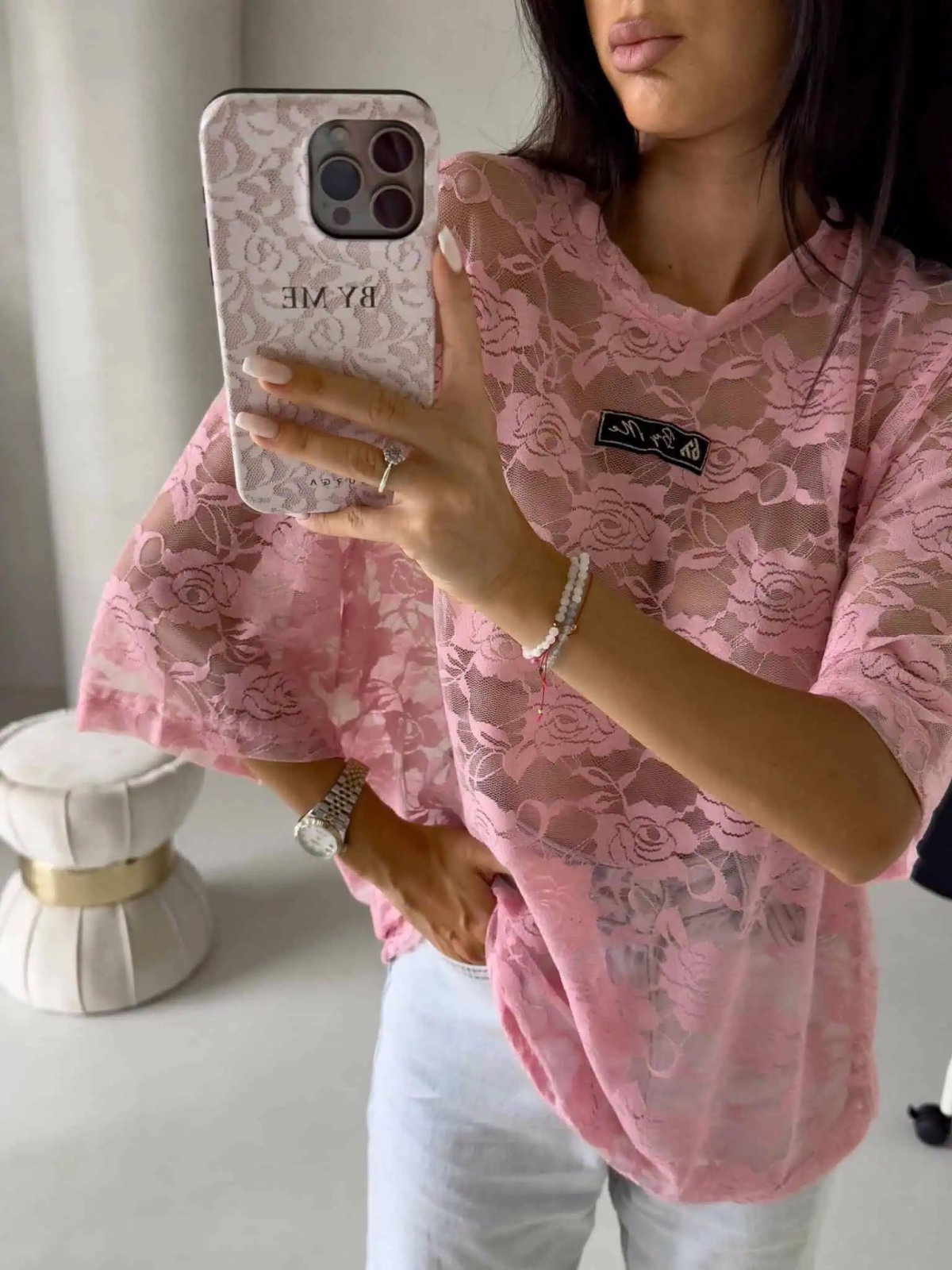 T-shirt MARMARIS II koronka, pudrowy róż