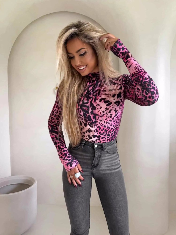 Bluzka SECOND SKIN, pantera/pink