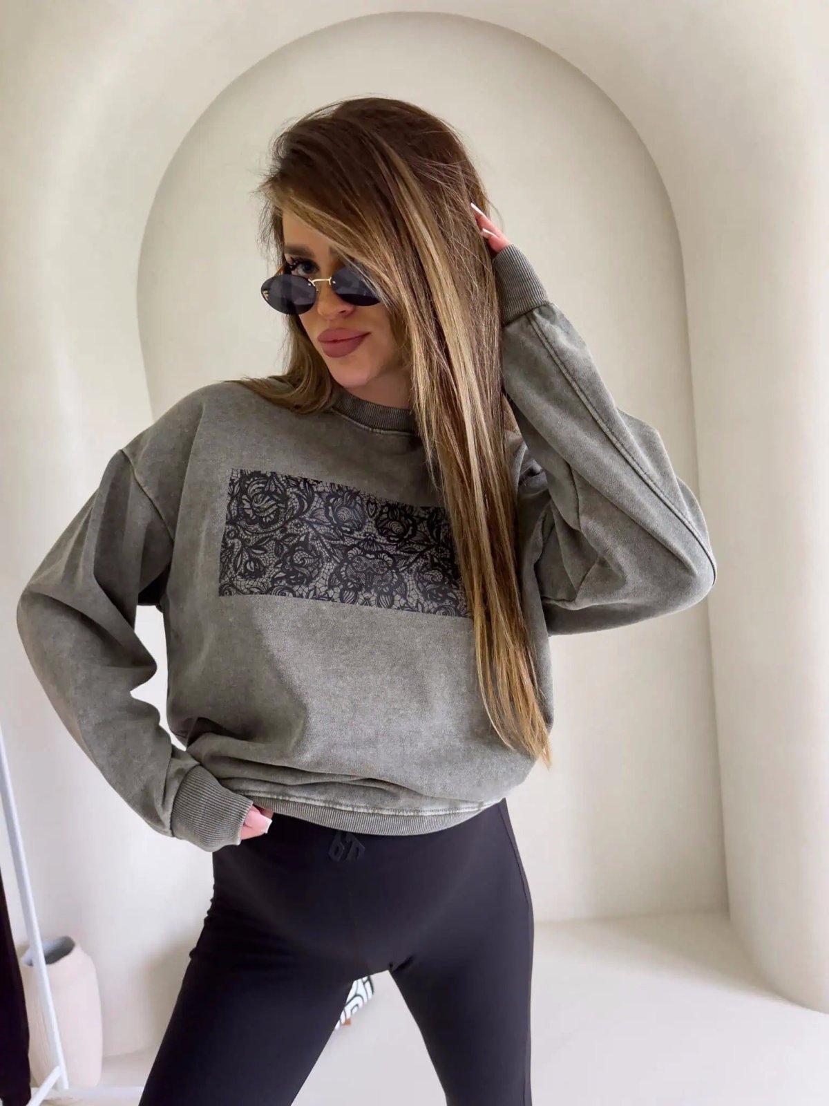 Bluza dekatyzowana KORONKA, khaki