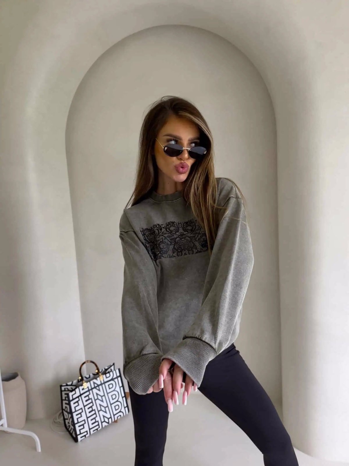 Bluza dekatyzowana KORONKA, khaki