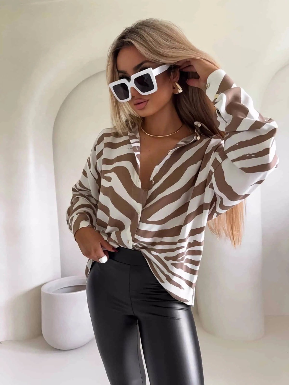 Koszula OVER AUTUMN, zebra/beż-ecru