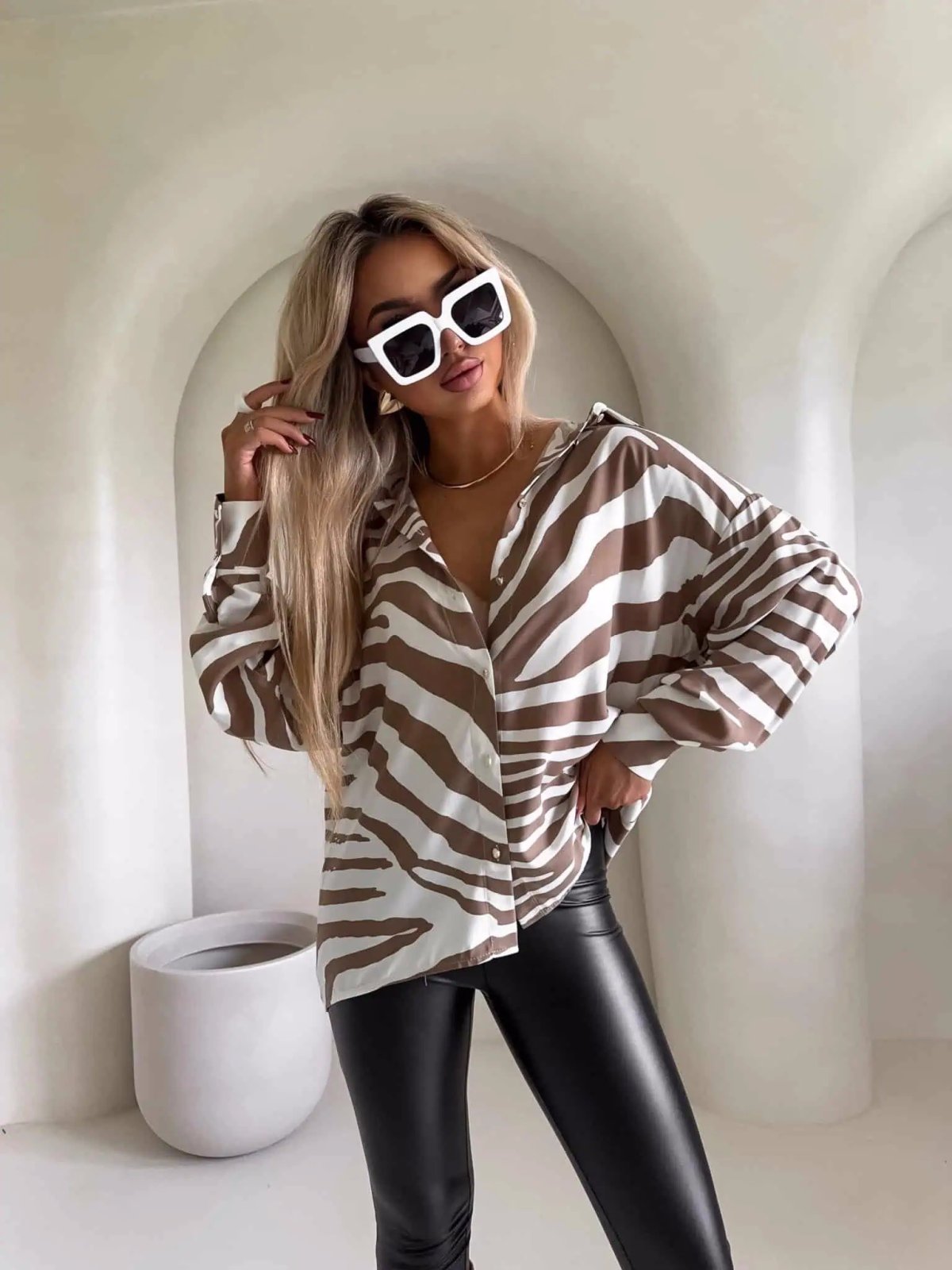 Koszula OVER AUTUMN, zebra/beż-ecru