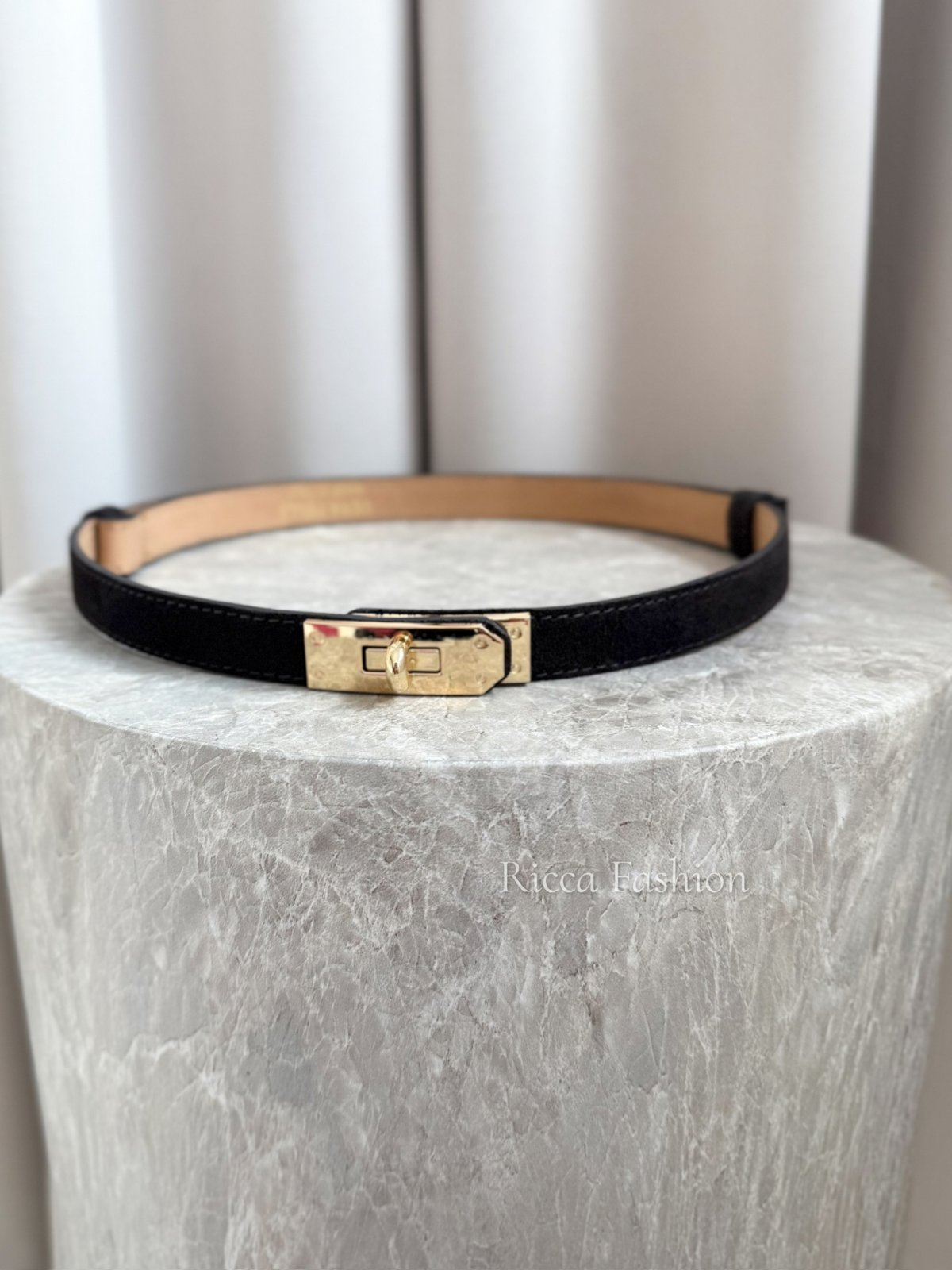 Pasek ze skóry naturalnej zamszowej HERMY, black