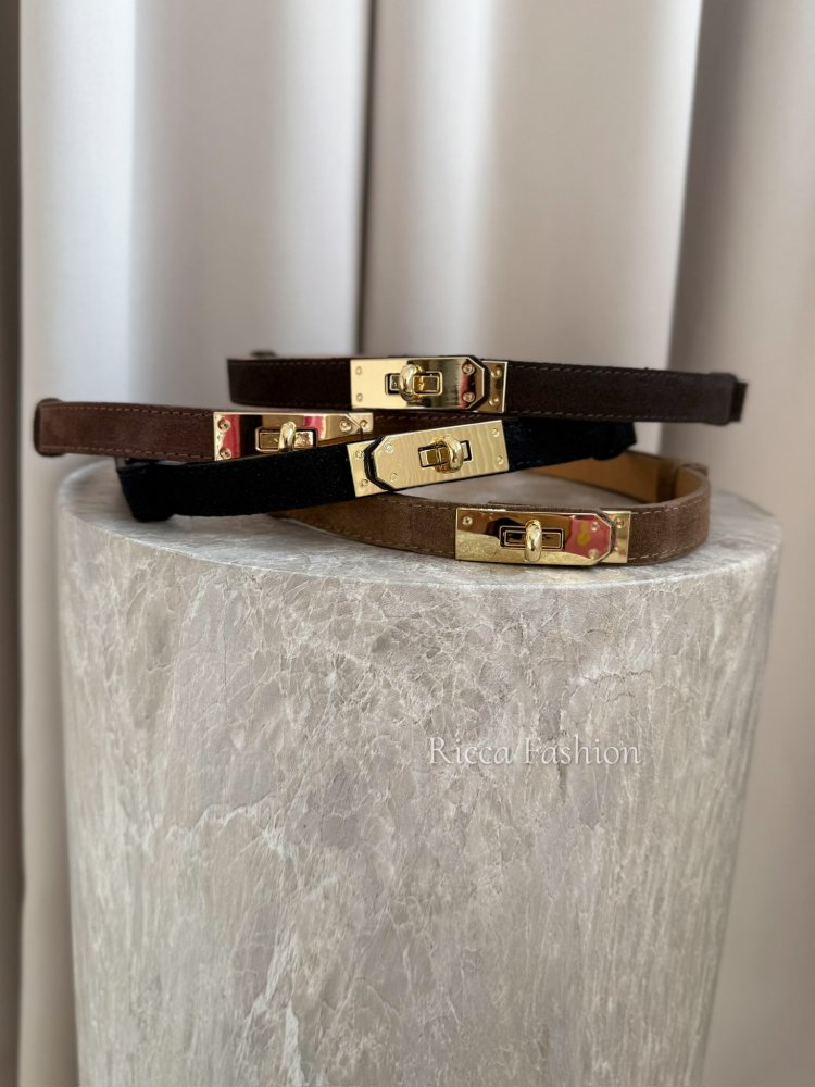 Pasek ze skóry naturalnej zamszowej HERMY, dark chocolate