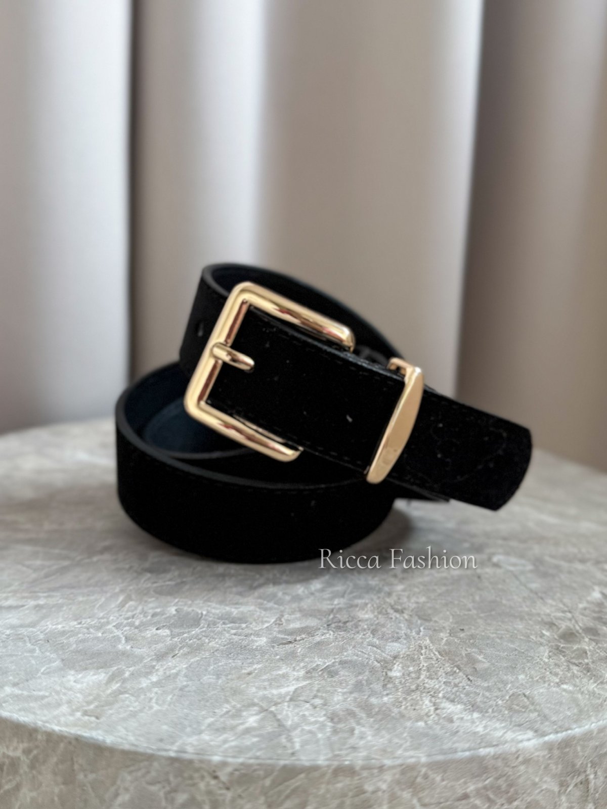 Pasek ze skóry naturalnej zamszowy RUMI, black