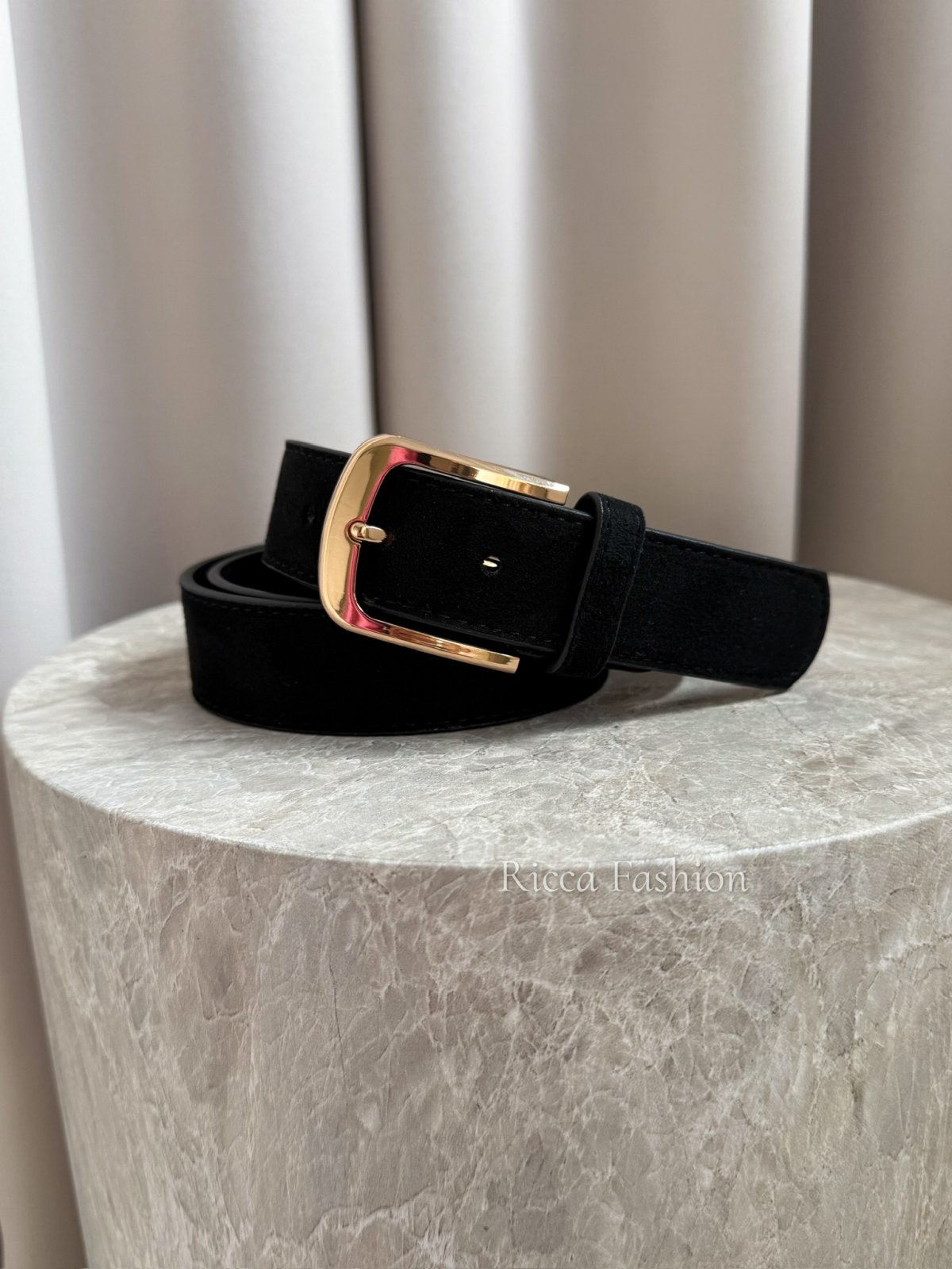 Pasek ze skóry naturalnej zamszowy NILLO, black