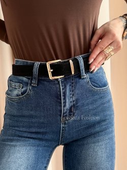 Pasek ze skóry naturalnej zamszowy RUMI, black