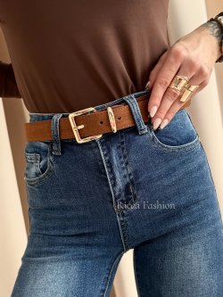 Pasek ze skóry naturalnej zamszowy RUMI, carmel