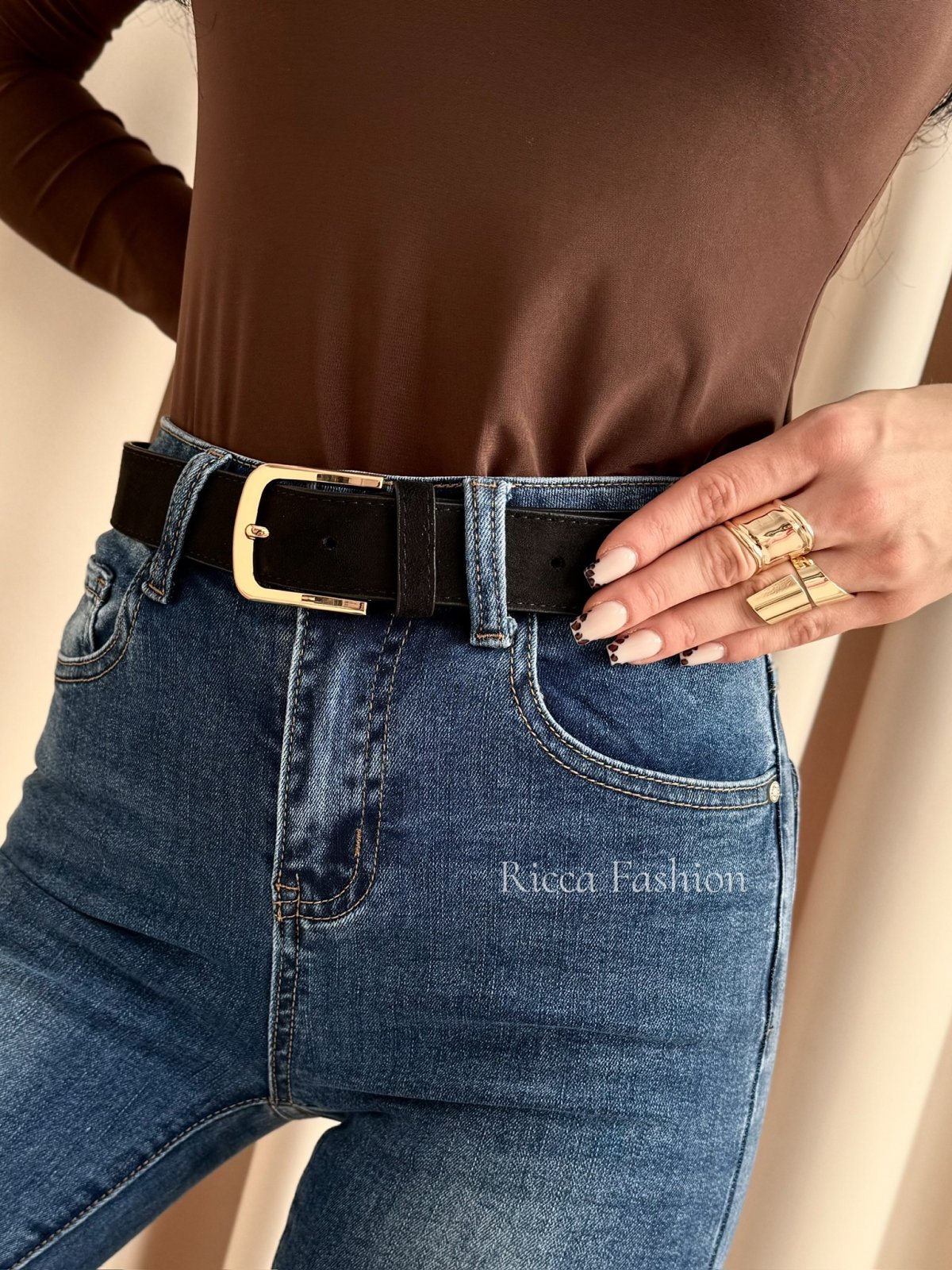 Pasek ze skóry naturalnej zamszowy NILLO, black