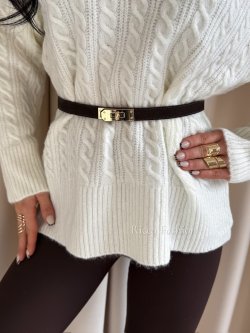 Pasek ze skóry naturalnej zamszowej HERMY, dark chocolate