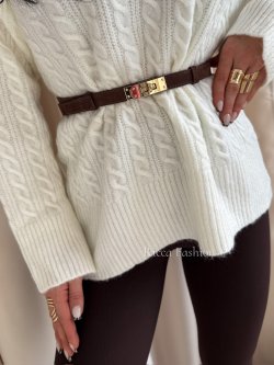 Pasek ze skóry naturalnej zamszowej HERMY, milk chocolate