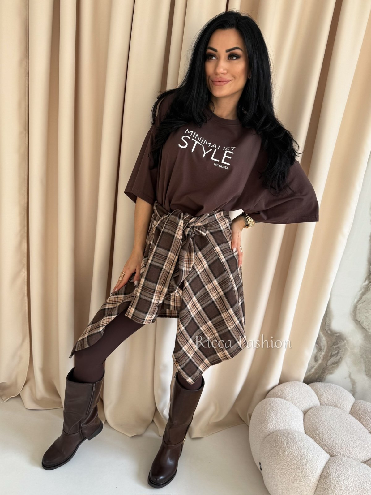 T-shirt oversize MINIMALIST, chocolate