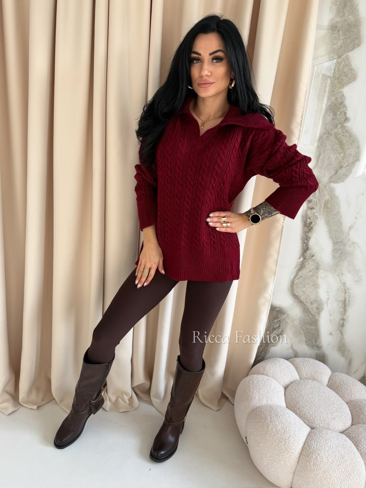 Sweter z wełną ANTONIO, bordo