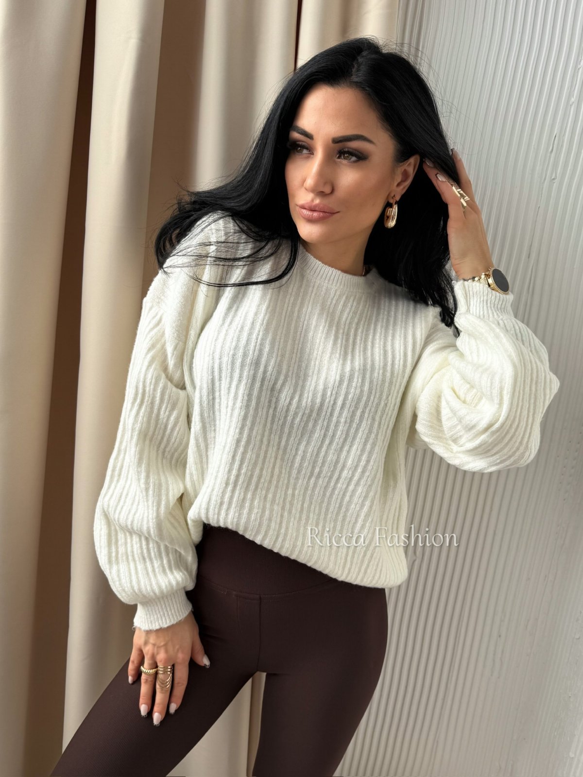 Sweter z moherem LAVELLE, ecru