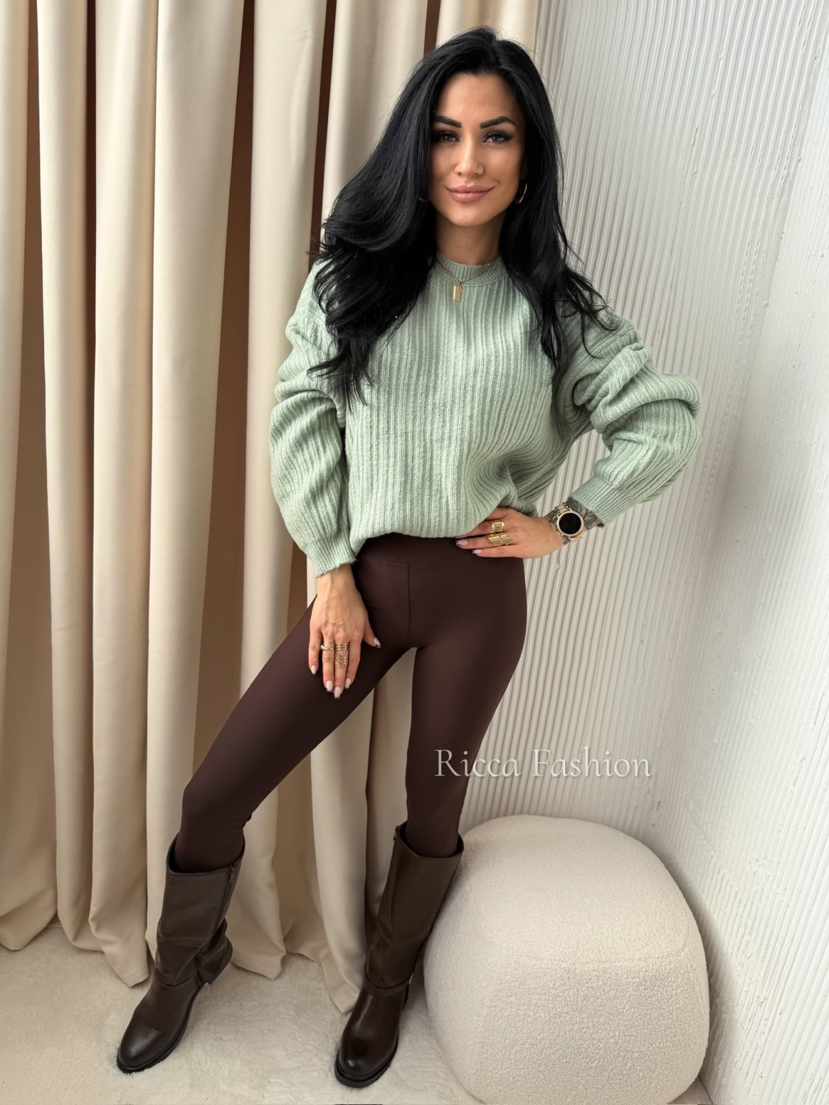 Sweter z moherem LAVELLE, matcha