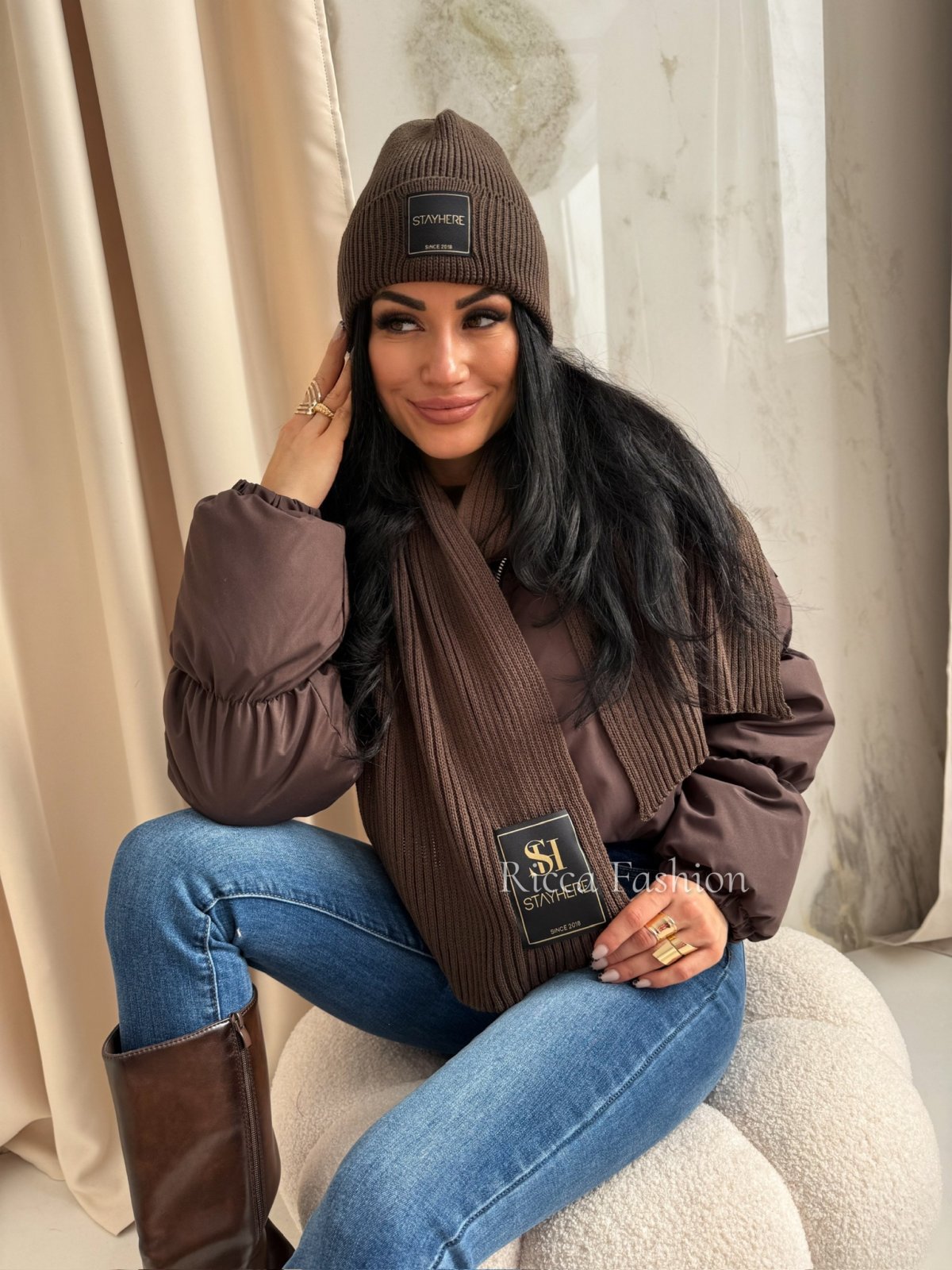 Komplet czapka+szalik STAY COZY, milk chocolate