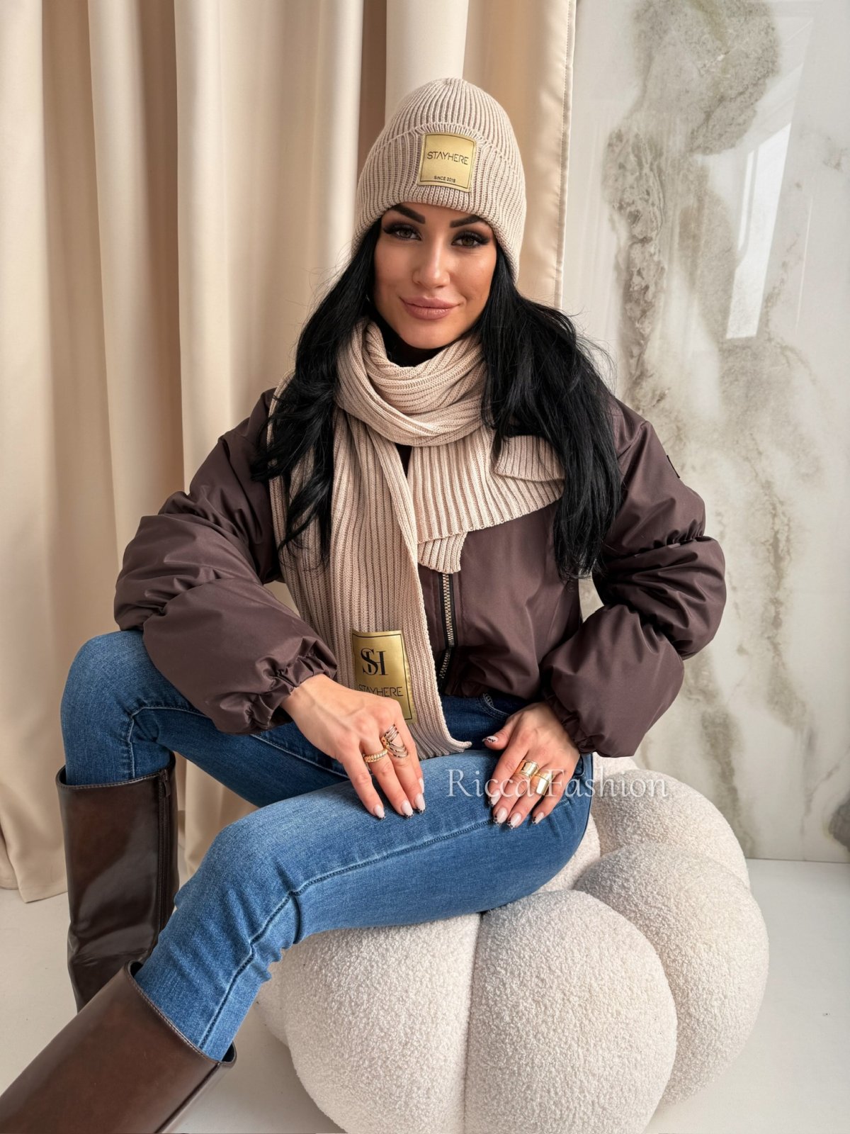Komplet czapka+szalik STAY COZY, beige