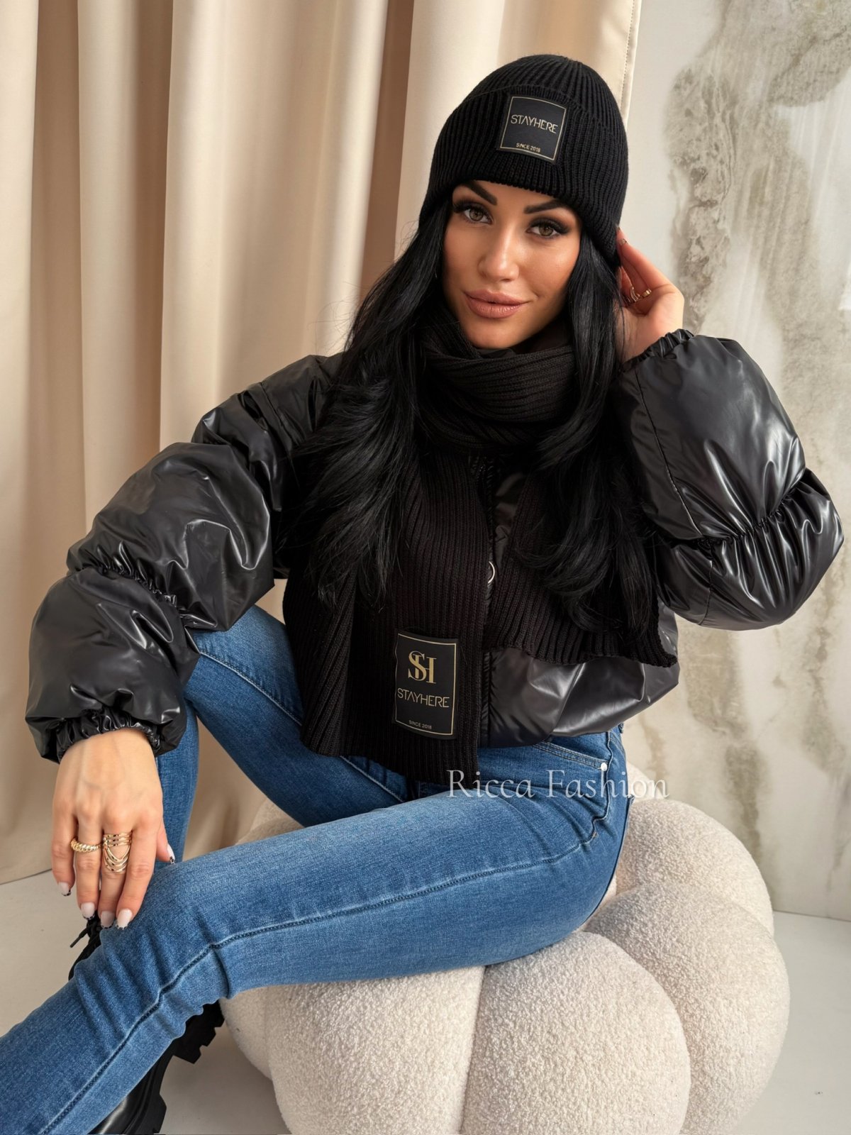 Komplet czapka+szalik STAY COZY, black