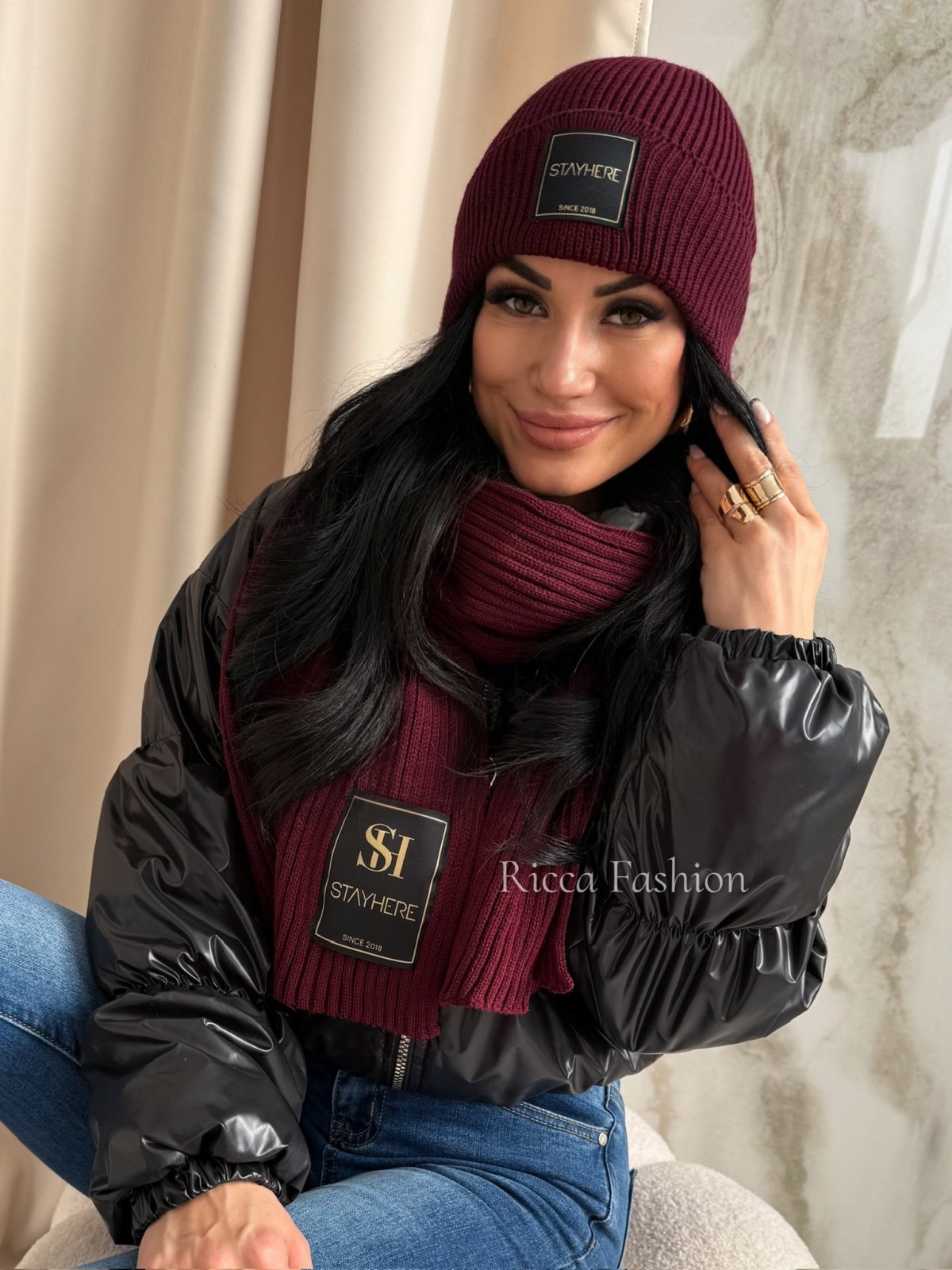 Komplet czapka+szalik STAY COZY, burgund