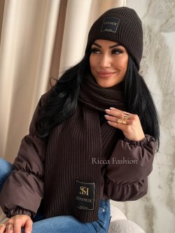 Komplet czapka+szalik STAY COZY, dark chocolate