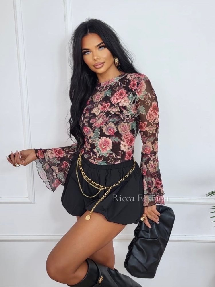 Bluzka siateczkowa ADRIENNA, chocolate/coral