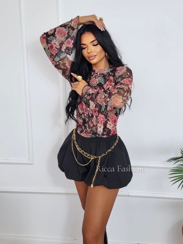 Bluzka siateczkowa ADRIENNA, chocolate/coral