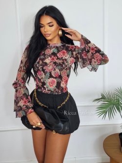 Bluzka siateczkowa ADRIENNA, chocolate/coral