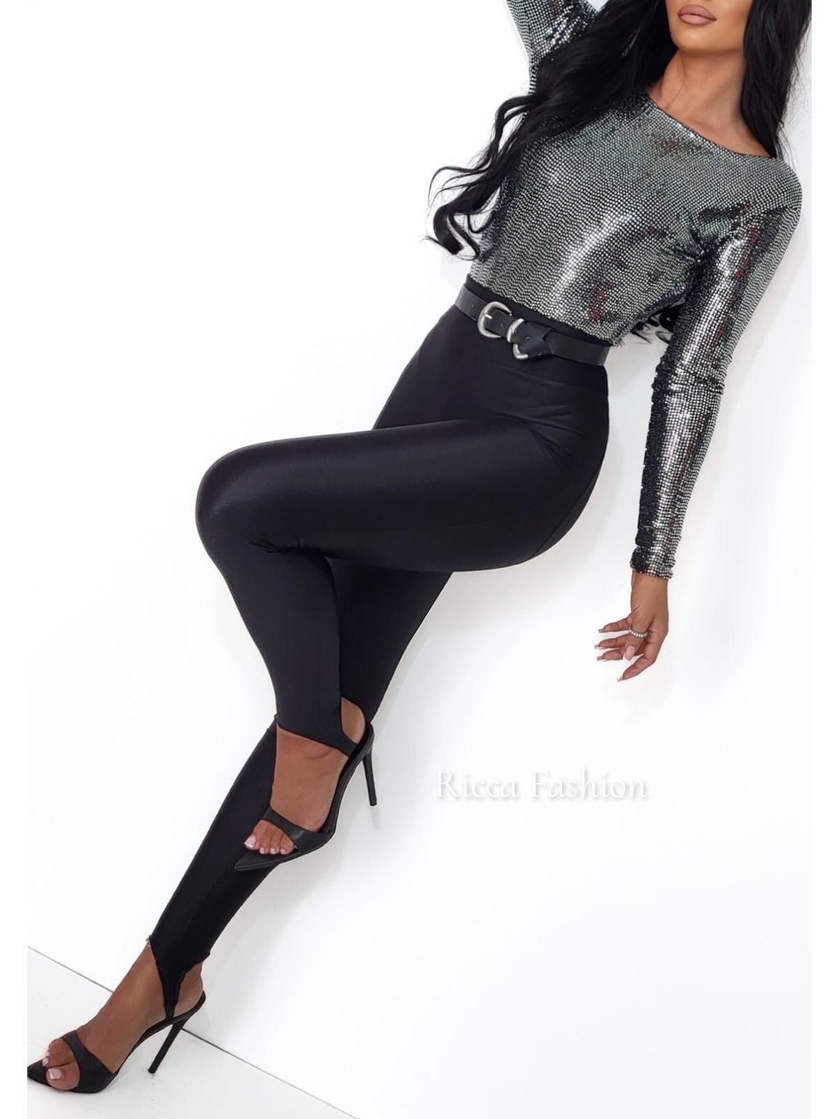 Legginsy z zapiętkami połysk INID, black