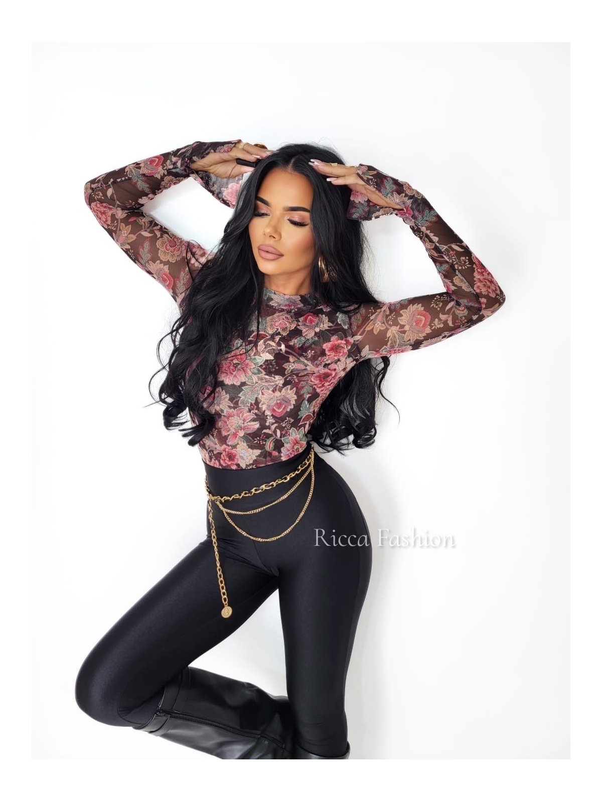 Bluzka siateczkowa BEATRIZ, chocolate/coral