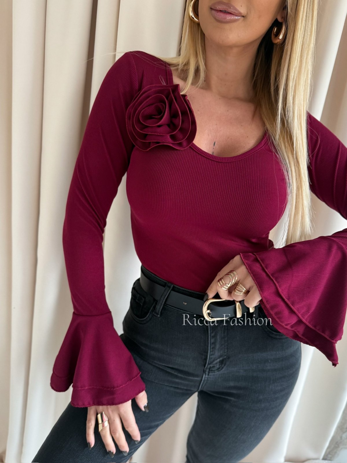 Bluzka prążkowana FLAMENCO, bordo