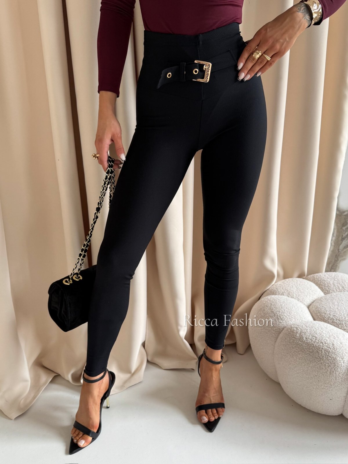 Legginsy prążkowane ROMANO, black