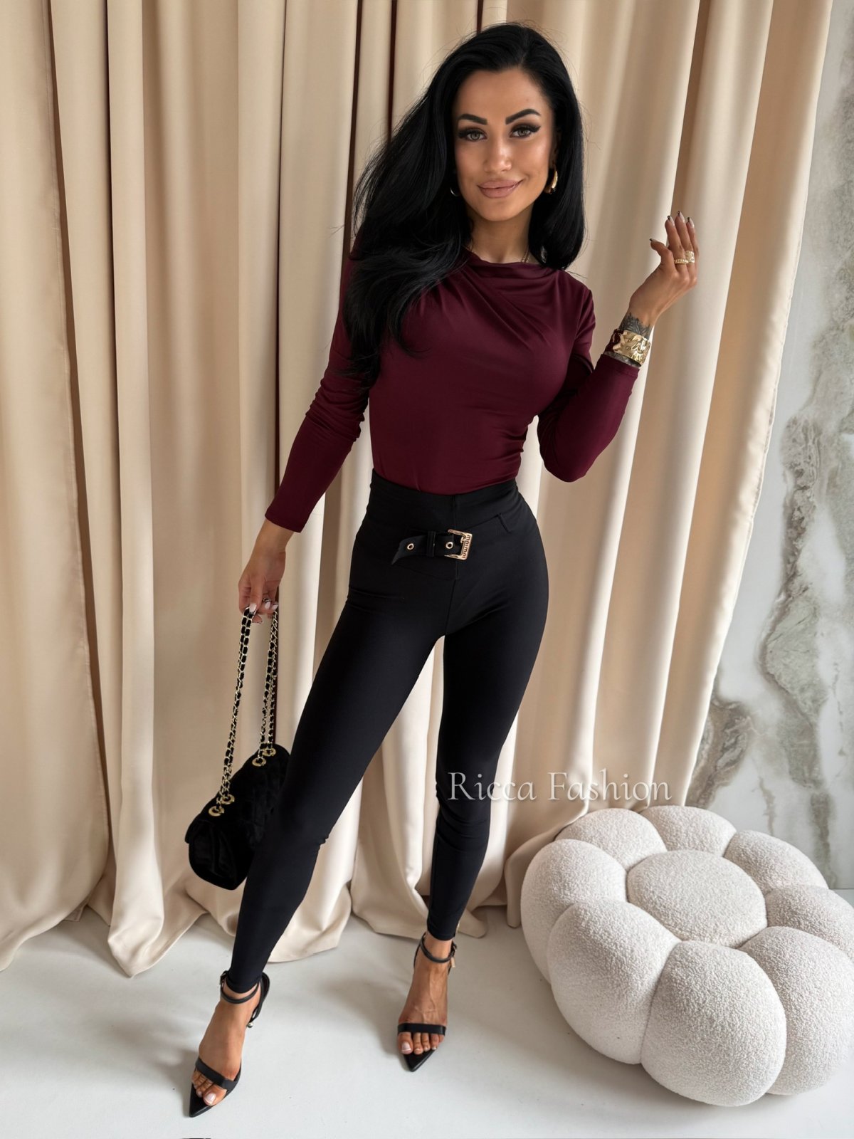 Legginsy prążkowane ROMANO, black