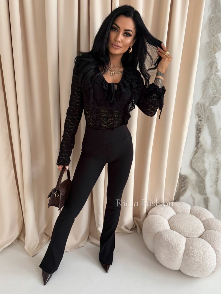 Spodnie prążkowane dzwony ARLES, black