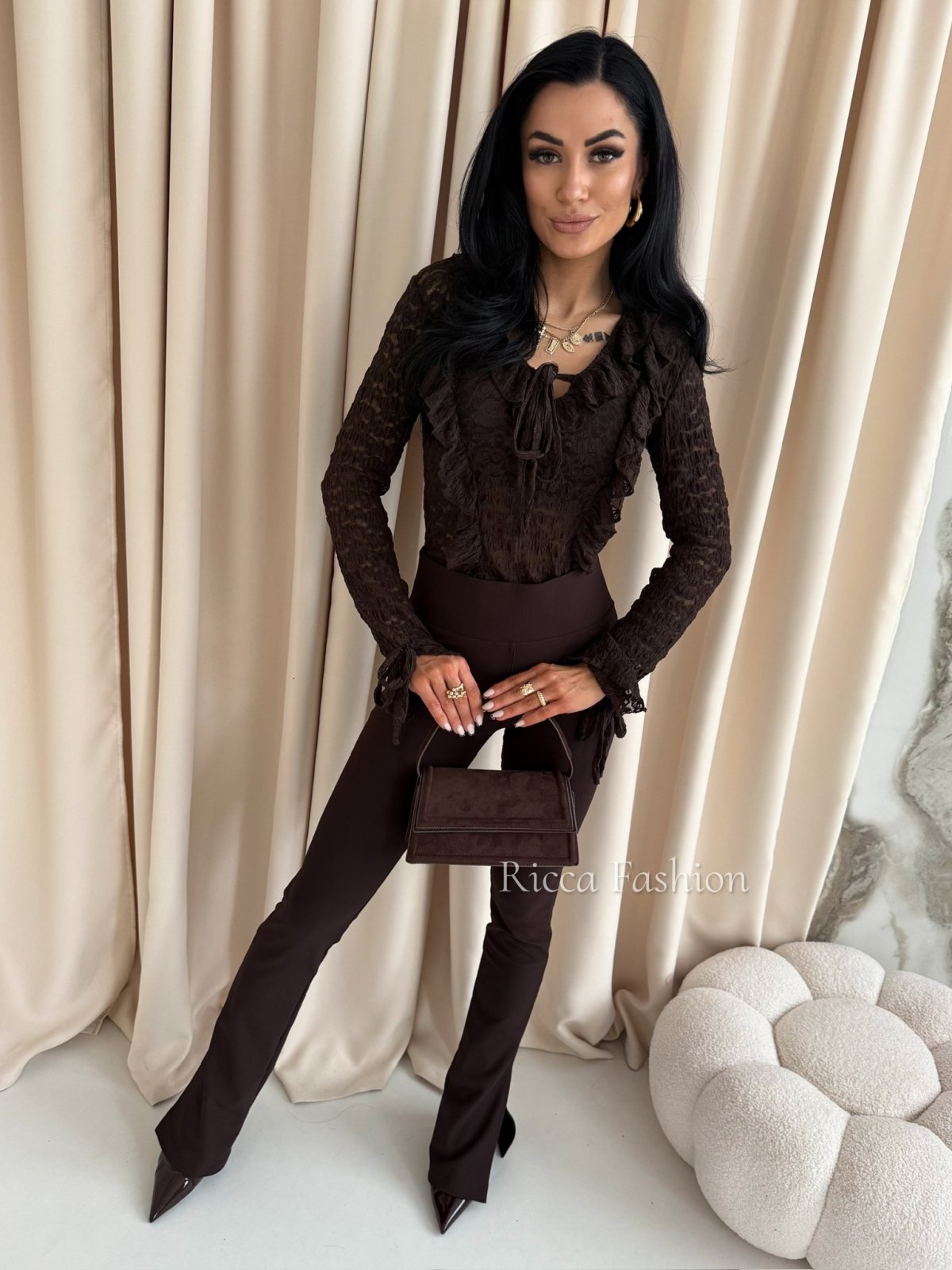 Spodnie prążkowane dzwony ARLES, chocolate